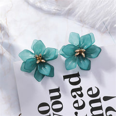 Blue Acrylic & 18K Gold-Plated Floral Stud Earrings