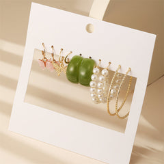 Pearl & Resin 18K Gold-Plated Butterfly Huggie Earring Set