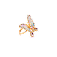 Cubic Zirconia & Goldtone Pastel Butterfly Adjustable Ring