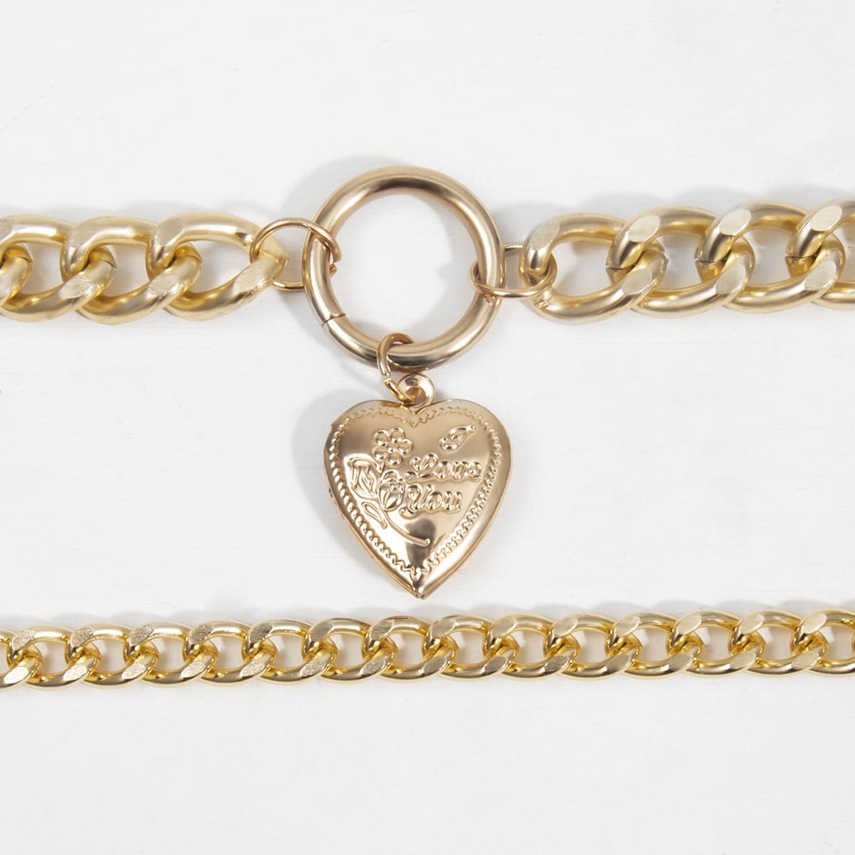 18K Gold-Plated Heart Figaro Pendant Necklace, gold pendant necklace for women, botanical inspired, lifestyle look