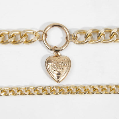 18K Gold-Plated Heart Figaro Pendant Necklace, gold pendant necklace for women, botanical inspired, lifestyle look