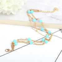 Aqua & 18k Gold-Plated Beaded Layered Station Anklet - streetregion