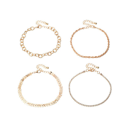 Cubic Zirconia & 18K Gold Plated Twine Anklet Set