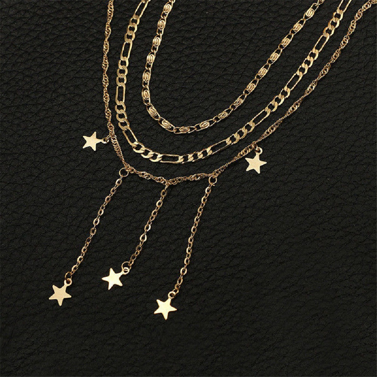 18K Gold-Plated Star Drop Layered Choker Necklace