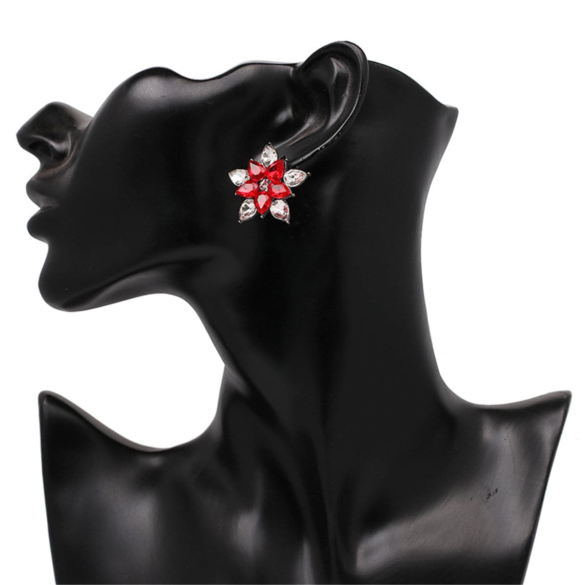 Red Crystal & Rhodium-Plated Star Stud Earrings
