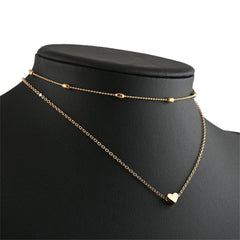 18k Gold-Plated Beaded Choker Necklace & Heart Pendant Necklace - streetregion