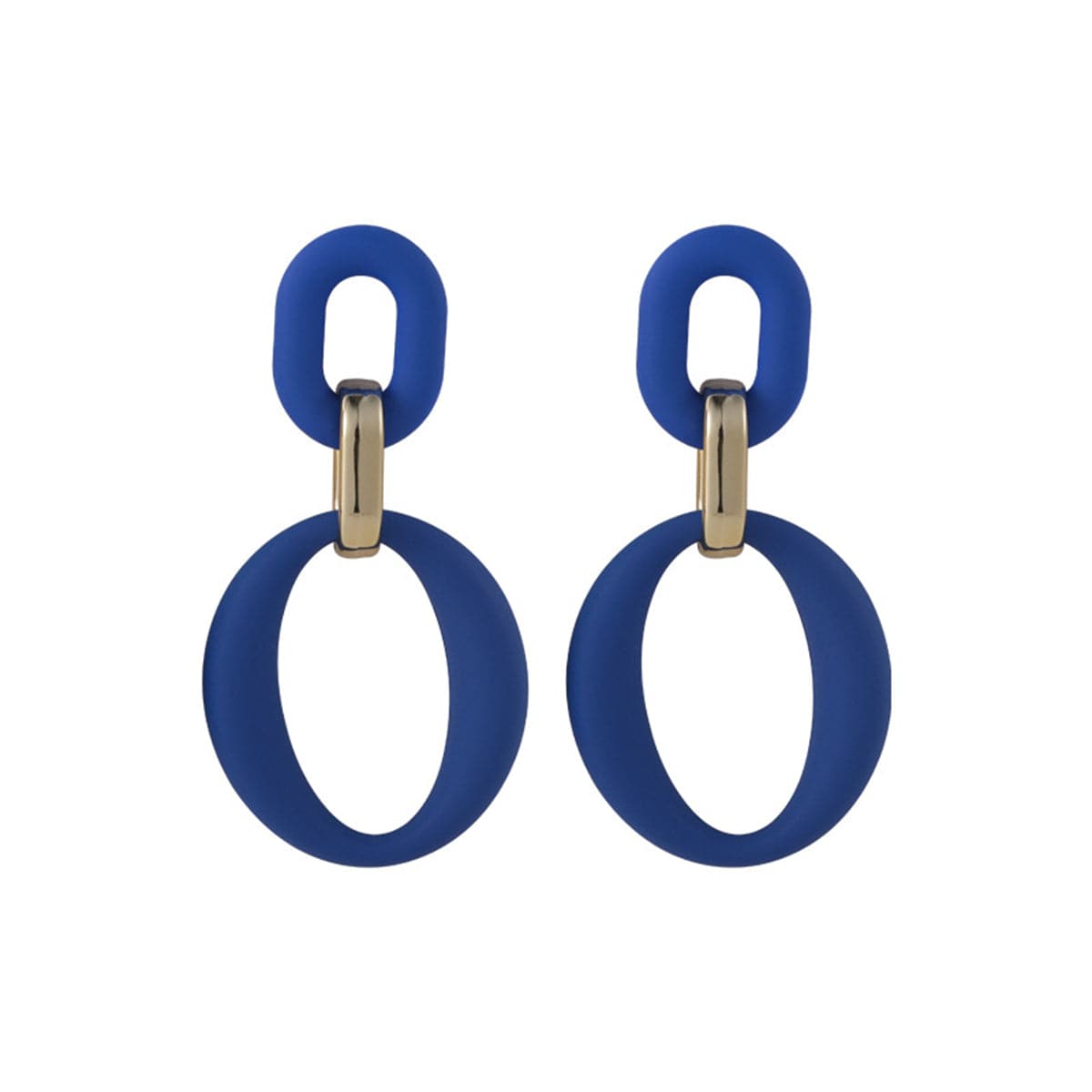 Navy Enamel and 18K Gold-Plated Openwork Oval Drop Earrings, gold drop earrings for women, vintage-inspired design, side view