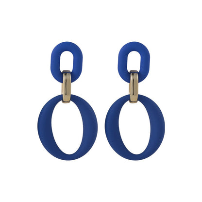 Navy Enamel and 18K Gold-Plated Openwork Oval Drop Earrings, gold drop earrings for women, vintage-inspired design, side view