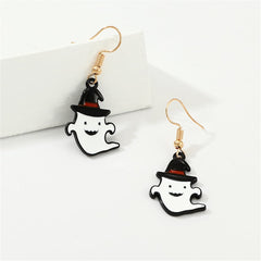 White Enamel & 18K Gold-Plated Ghost Drop Earrings