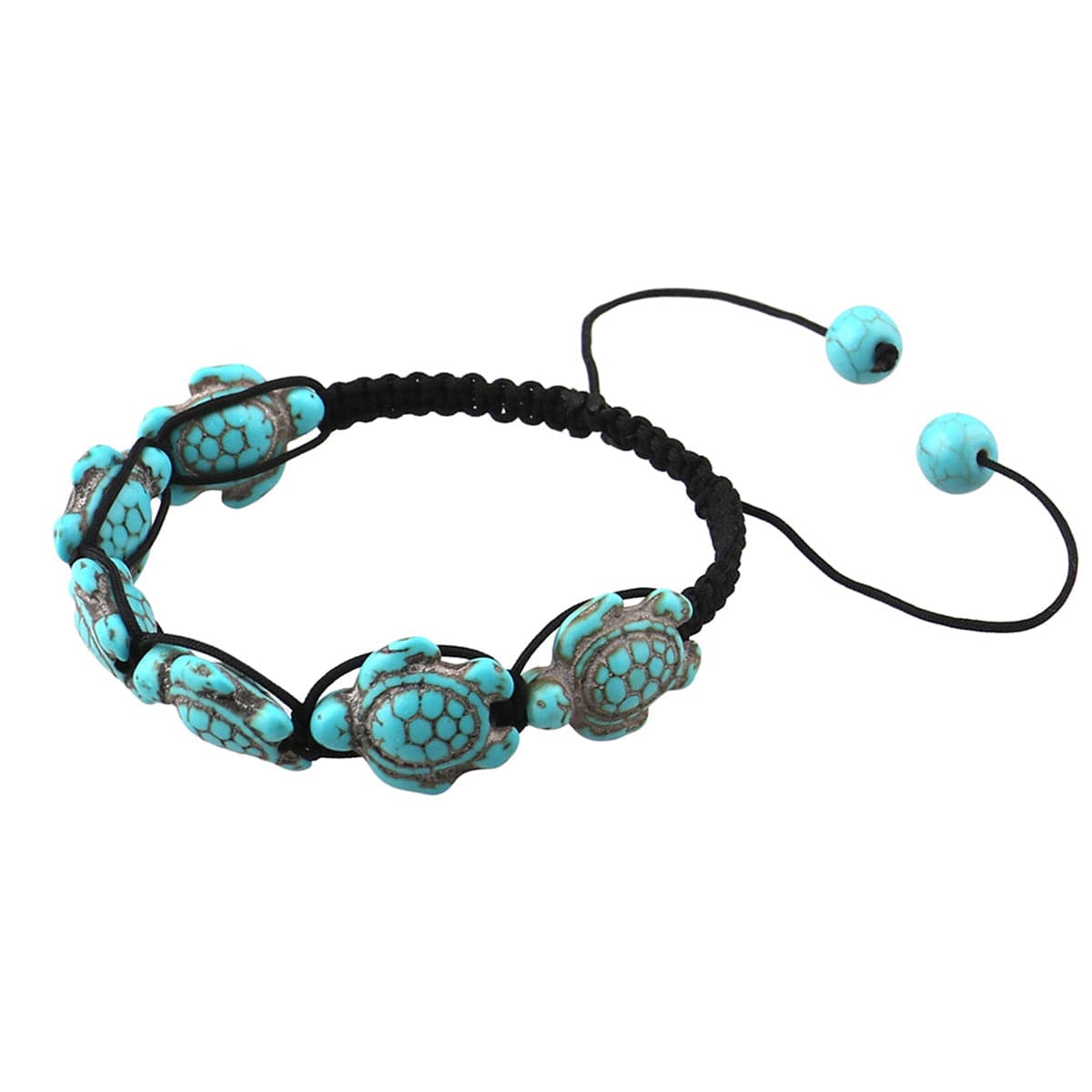 Turquoise & Black Polyster Turtle Station Bracelet