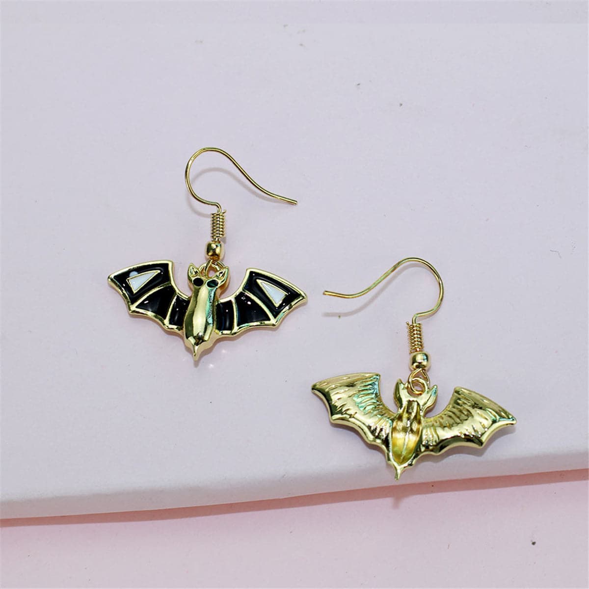 Black & 18K Gold-Plated Bat Pendant Necklace & Drop Earrings
