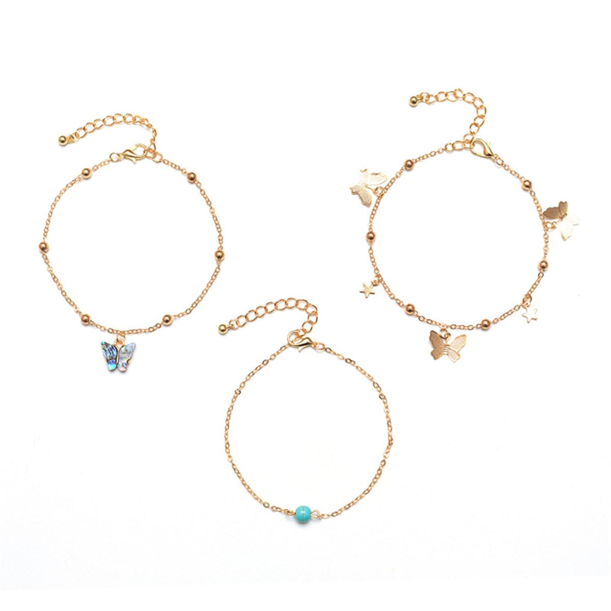 Abalone Shell and Turquoise 18k Gold-Plated Butterfly Anklet Set, jewelry gift sets for women, lifestyle look