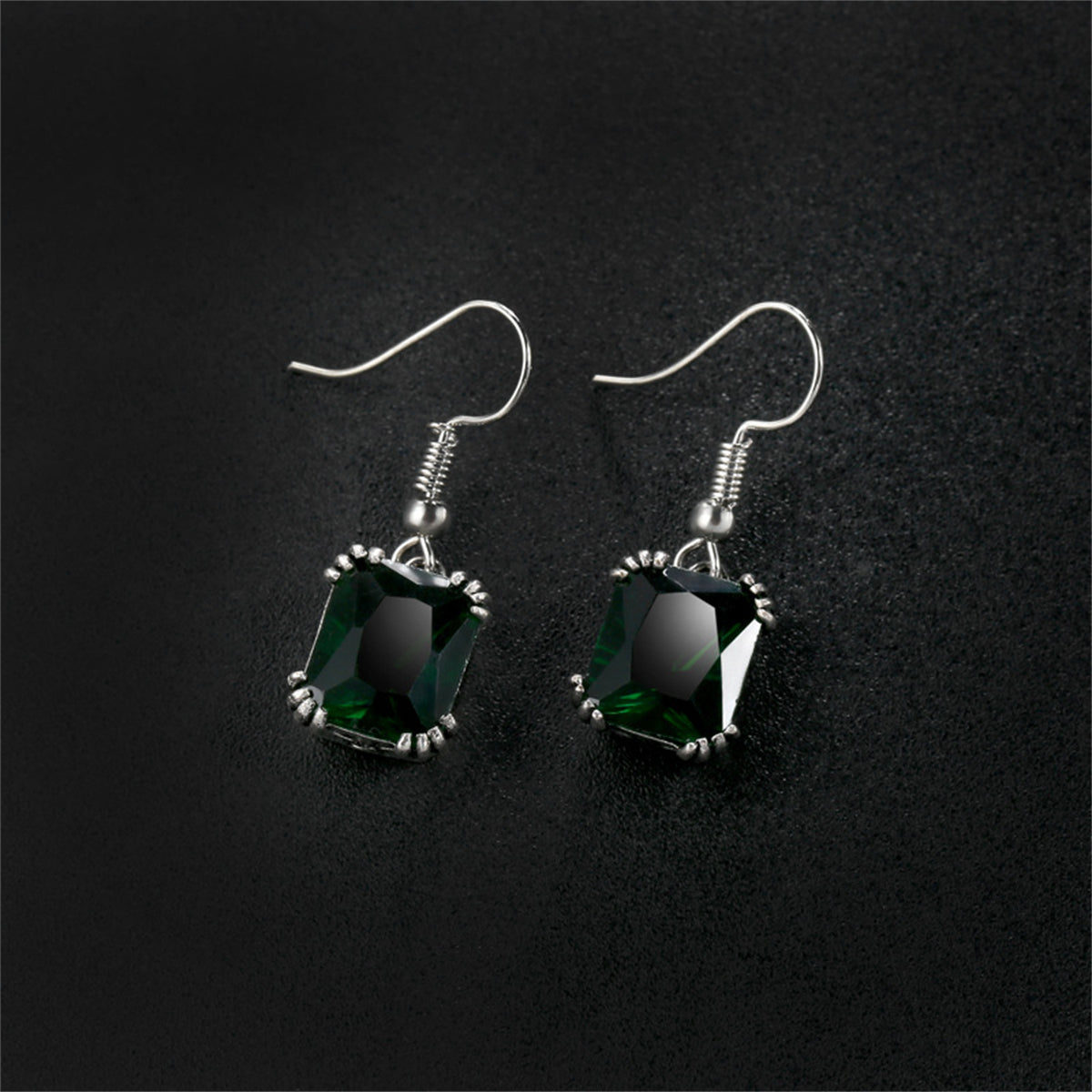 Green Crystal & Silver-Plated Princess-Cut Drop Earrings