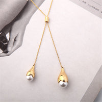 Imitation Pearl & Goldtone Double Drop Pendant Necklace