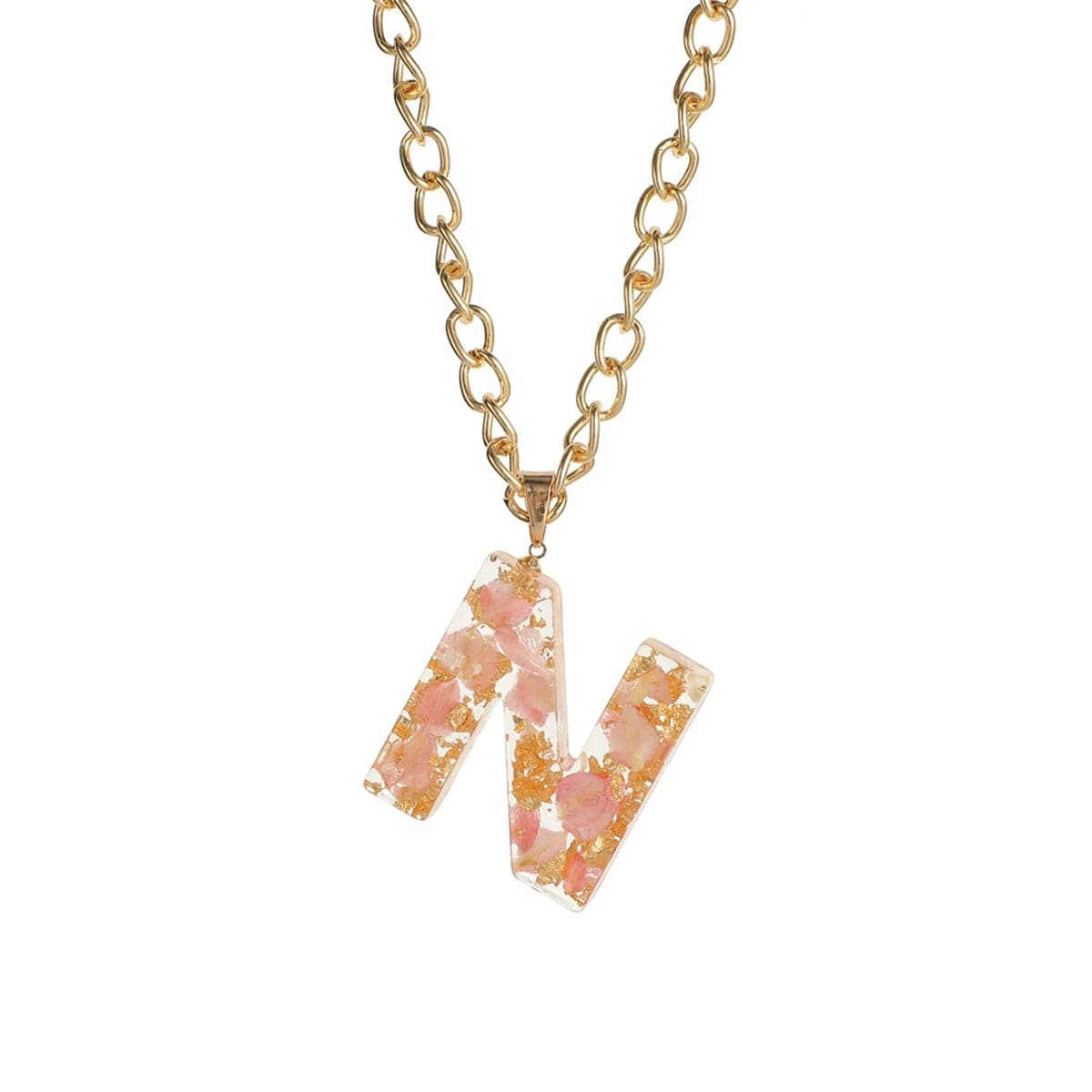 Pink & 18K Gold-Plated Floral Alphabet N Pendant Necklace