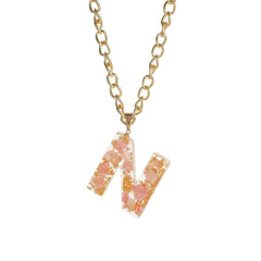 Pink & 18K Gold-Plated Floral Alphabet N Pendant Necklace