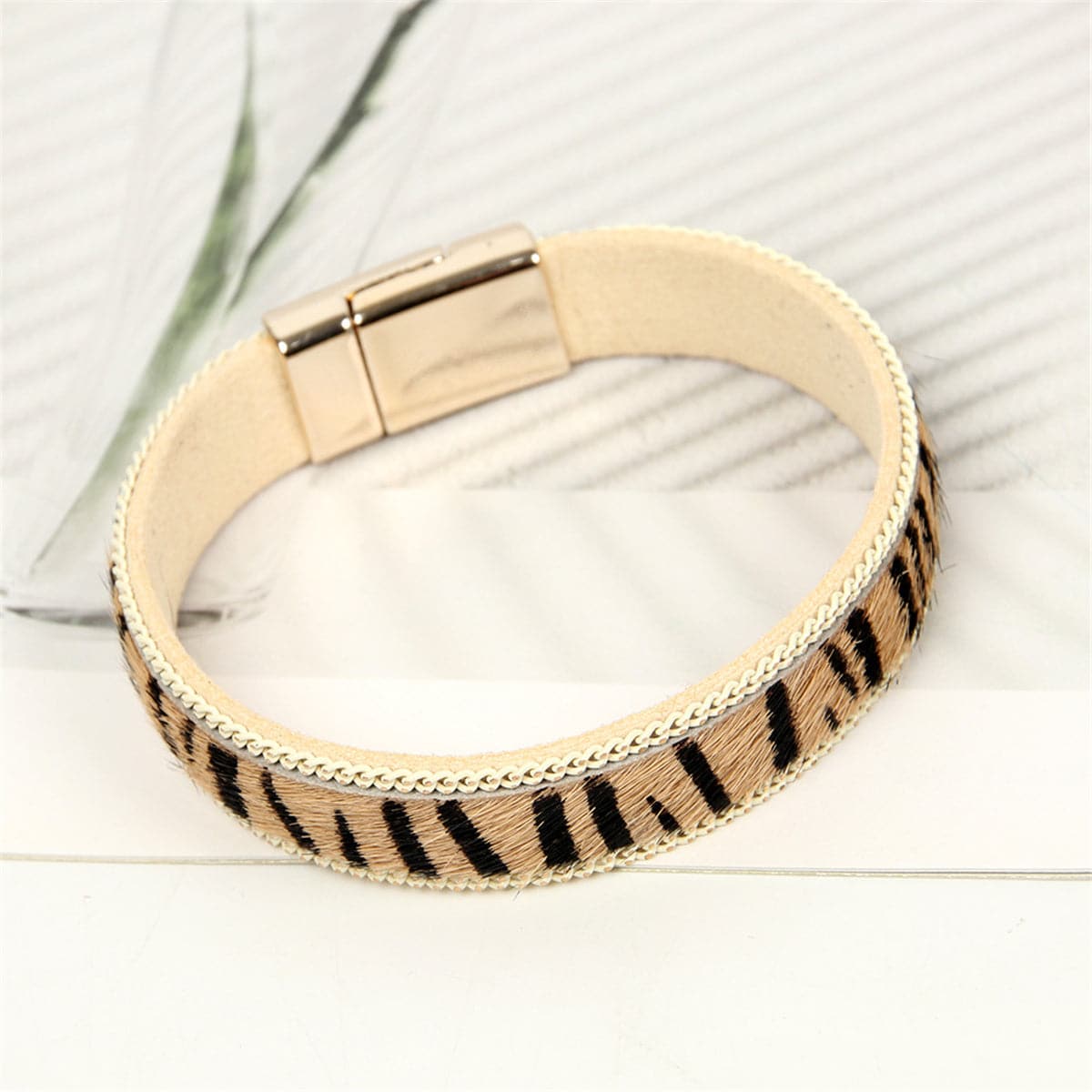 Beige Zebra & 18k Gold-Plated Bracelet - streetregion