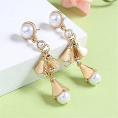Pearl & 18K Gold-Plated Tiered Flower Drop Earrings