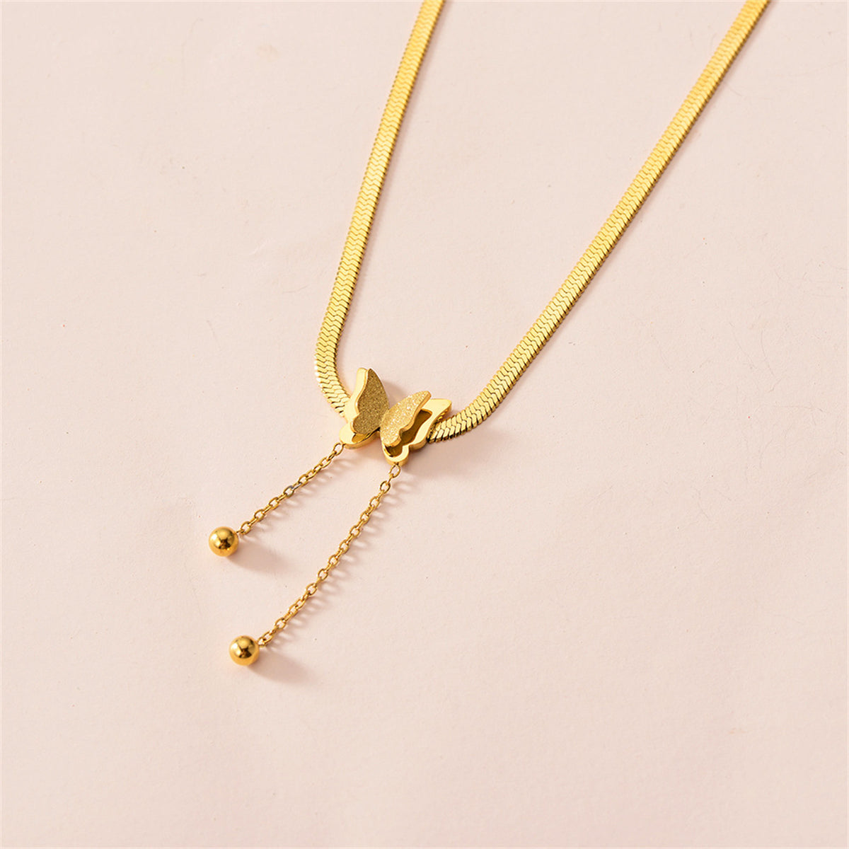 18K Gold-Plated Snake-Chain Butterfly Tassel Pendant Necklace