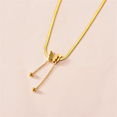 18K Gold-Plated Snake-Chain Butterfly Tassel Pendant Necklace