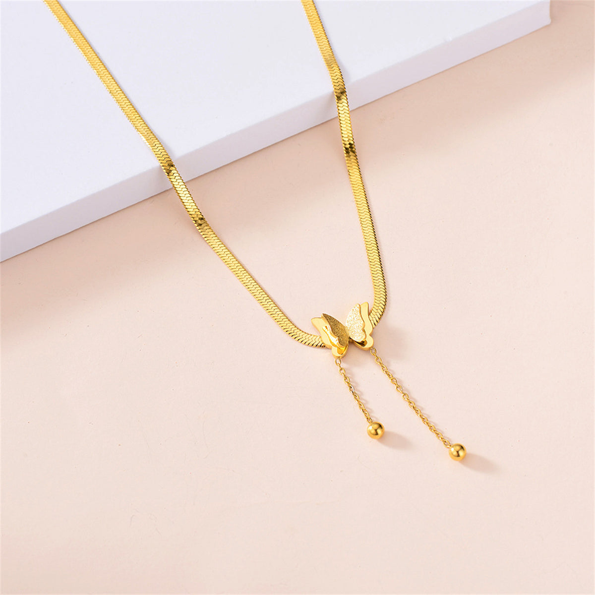 18K Gold-Plated Snake-Chain Butterfly Tassel Pendant Necklace