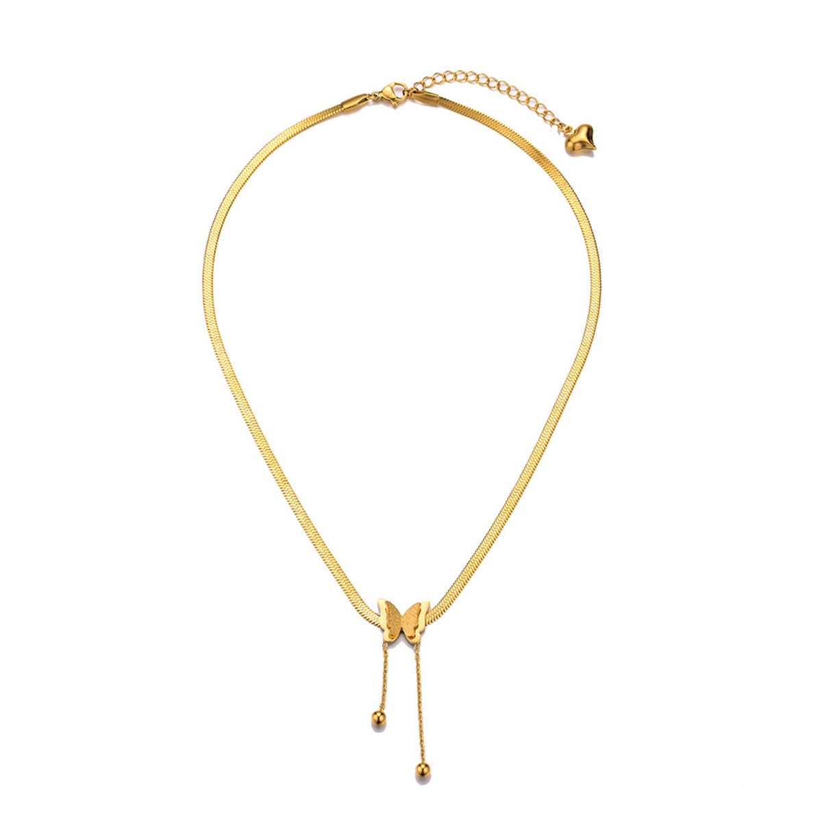 18K Gold-Plated Snake-Chain Butterfly Tassel Pendant Necklace