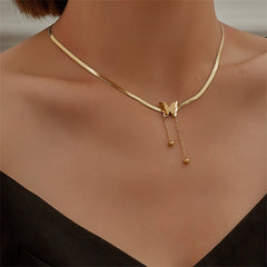 18K Gold-Plated Snake-Chain Butterfly Tassel Pendant Necklace