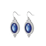 Blue Crystal & Silver-Plated Oval-Cut Drop Earrings - streetregion