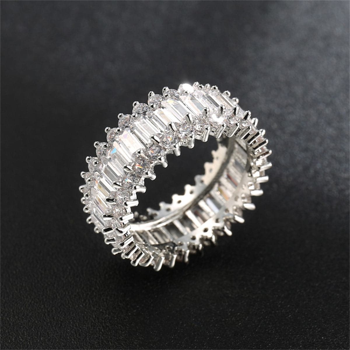 Crystal & Cubic Zirconia Silver-Plated Band Ring