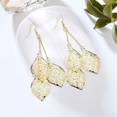 18k Gold-Plated Layered Leaves Drop Earrings - streetregion