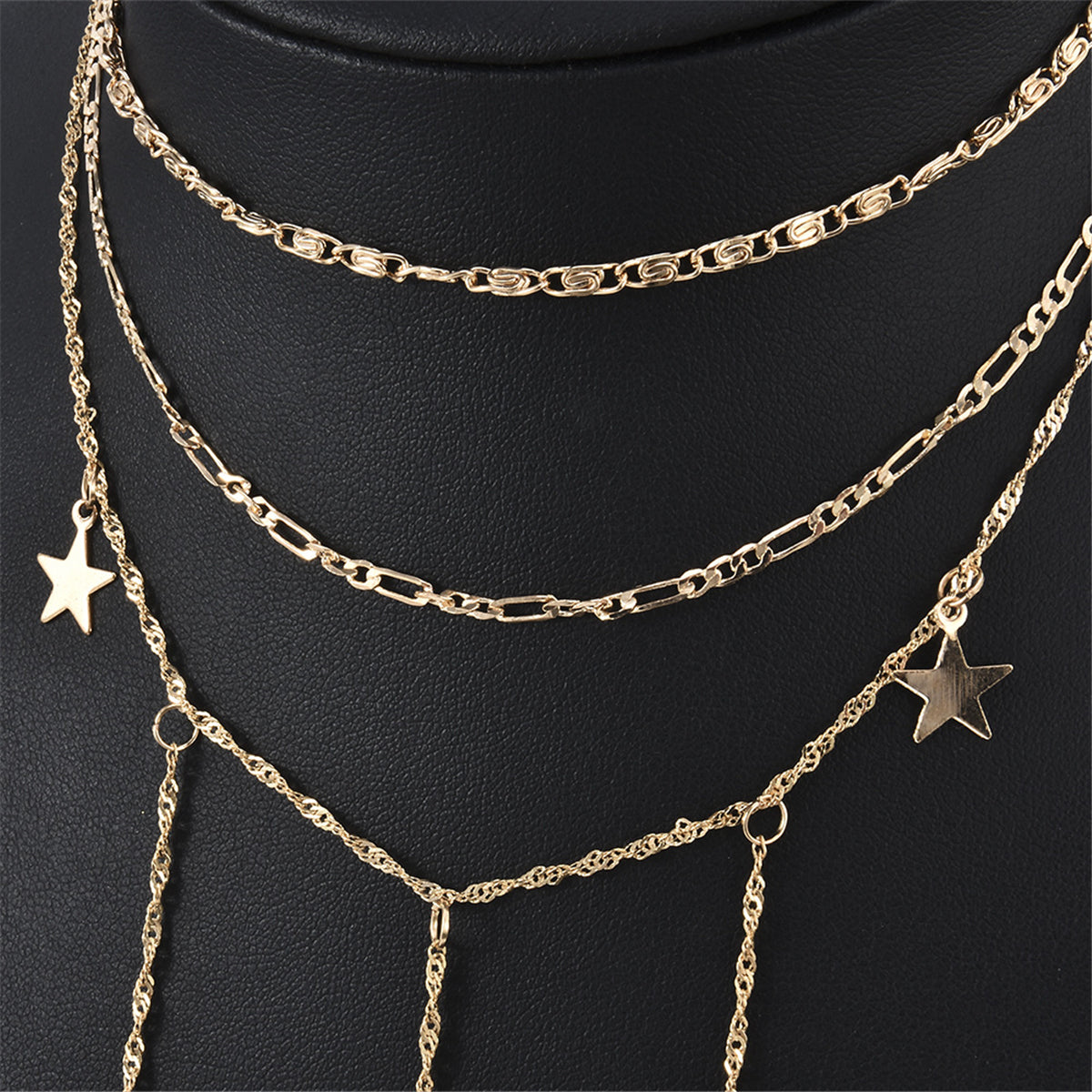 18K Gold-Plated Star Drop Layered Choker Necklace