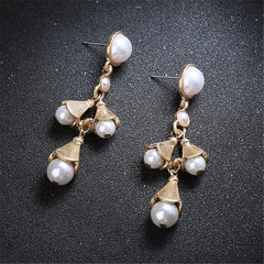 Pearl & 18K Gold-Plated Tiered Flower Drop Earrings
