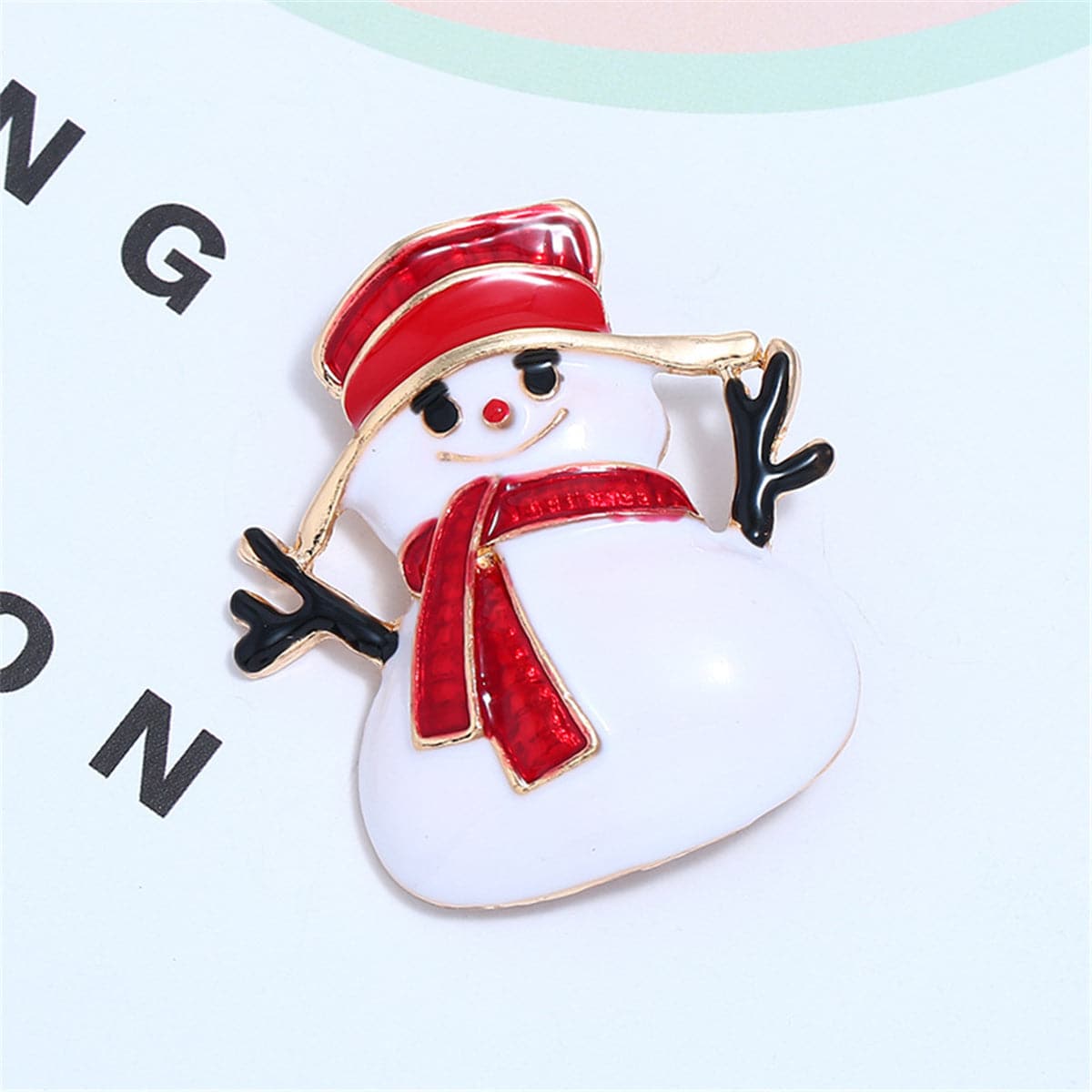 Red & 18K Gold-Plated Snowman Brooch