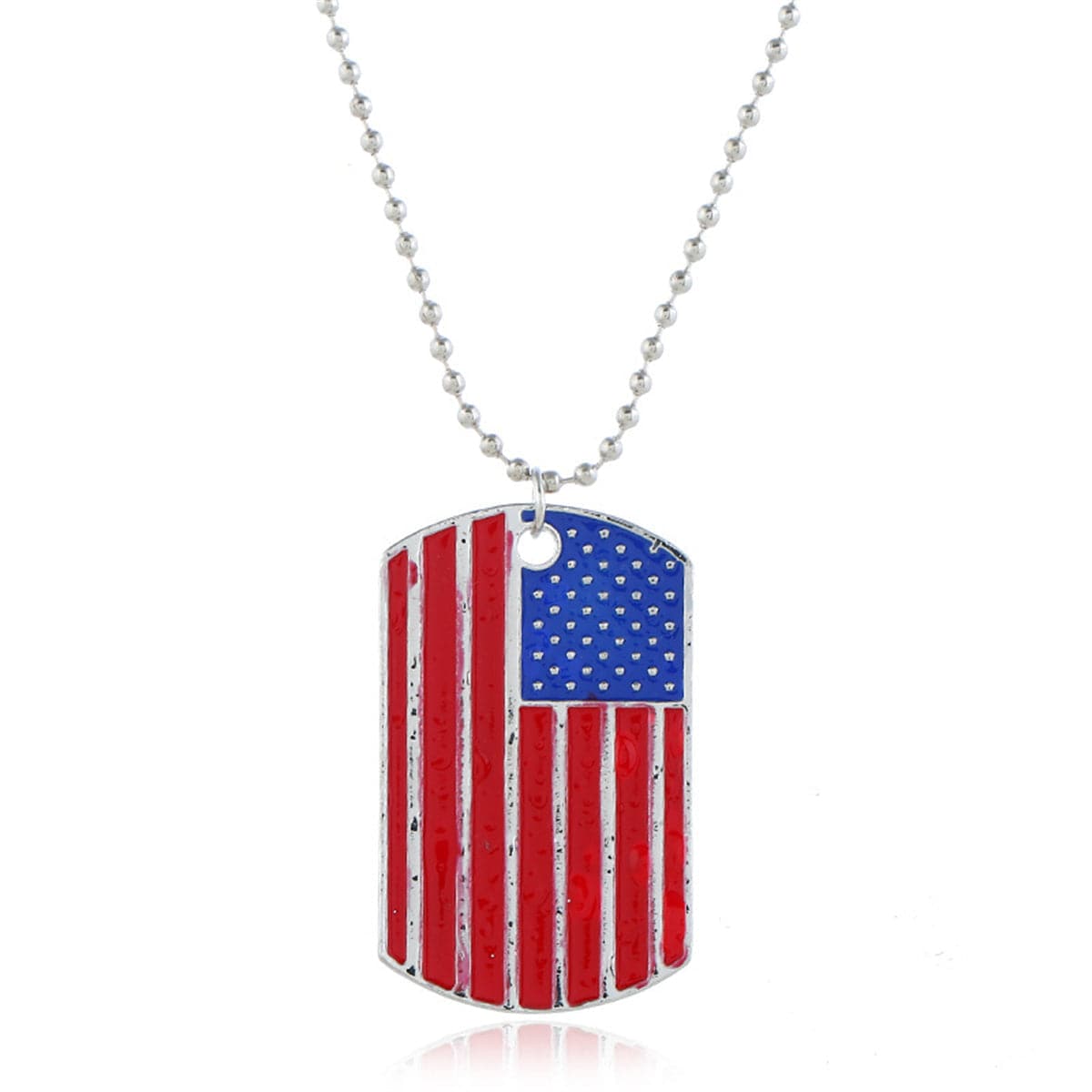 Red and Blue Enamel Stars and Stripes Dog Tag Pendant Necklace, pendant necklace for women, side view