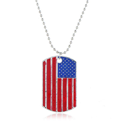 Red and Blue Enamel Stars and Stripes Dog Tag Pendant Necklace, pendant necklace for women, side view