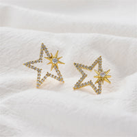 Cubic Zirconia & 18k Gold-Plated Open Star Sun Stud Earrings
