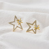 Cubic Zirconia & 18k Gold-Plated Open Star Sun Stud Earrings