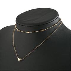 18k Gold-Plated Beaded Choker Necklace & Heart Pendant Necklace - streetregion