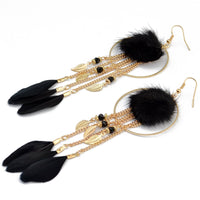 18k Gold-Plated Feather & Pompon Leaves Dangle Earring - streetregion