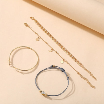 Cubic Zirconia and 18K Gold-Plated Figaro Chain Bracelet Set, jewelry gift sets for women, everyday style, detail close-up