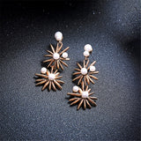 Imitation Pearl & Goldtone Linking Star Drop Earrings
