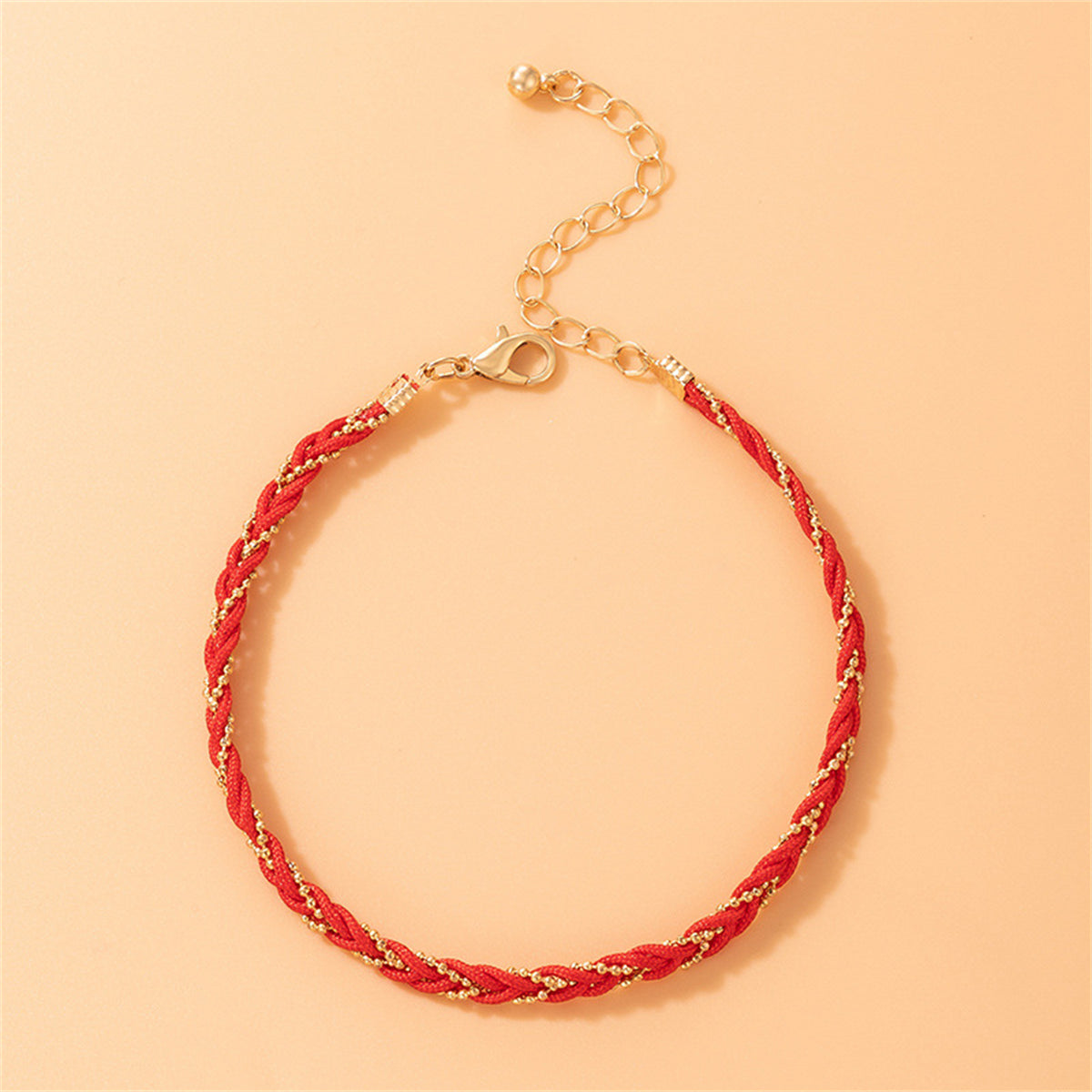 Red Polyster & 18K Gold-Plated Braided Anklet