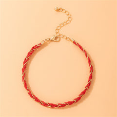 Red Polyster & 18K Gold-Plated Braided Anklet