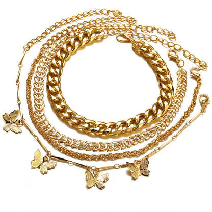 18K Gold-Plated Butterfly Station Bracelet Set, jewelry gift sets for women, elegant gift for her, side view