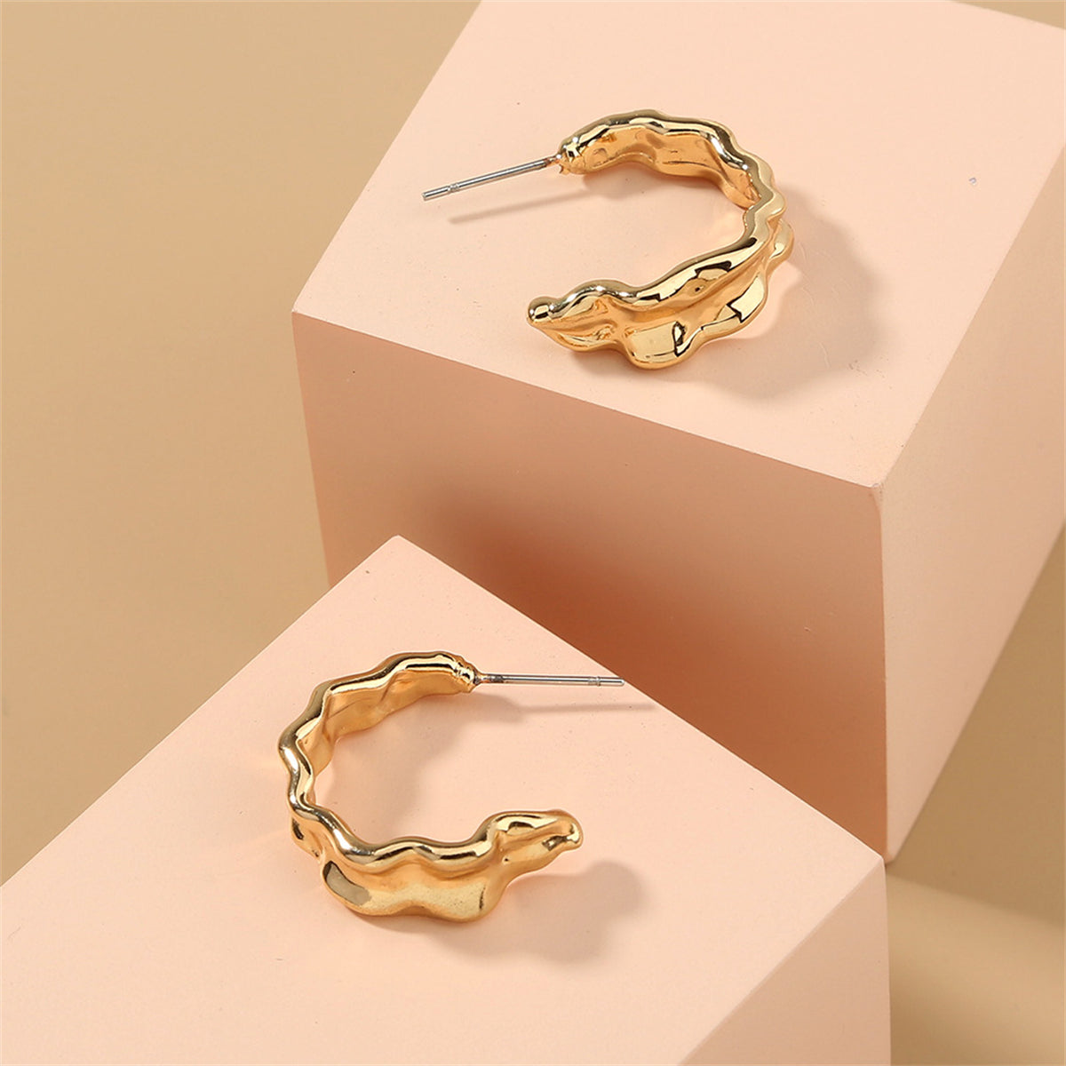 18K Gold-Plated Leaf Huggie Earrings, gold huggie earrings, everyday style, detail close-up