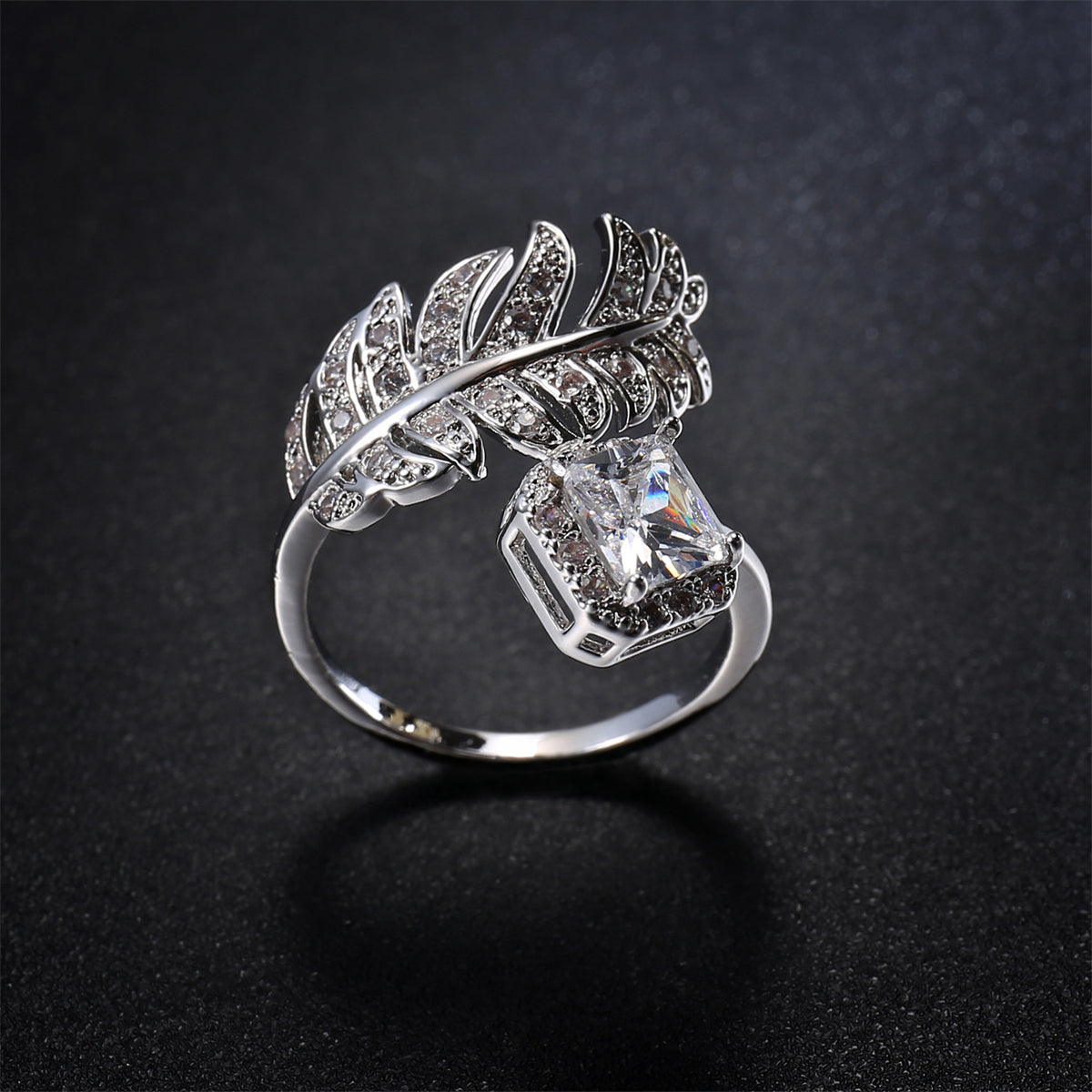 Crystal & Cubic Zirconia Silver-Plated Leaf Bypass Ring
