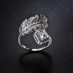 Crystal & Cubic Zirconia Silver-Plated Leaf Bypass Ring