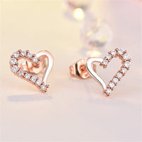 Cubic Zirconia & 18K Rose Gold-Plated Heart Stud Earrings