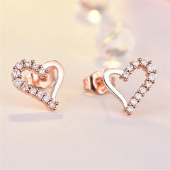 Cubic Zirconia & 18K Rose Gold-Plated Heart Stud Earrings