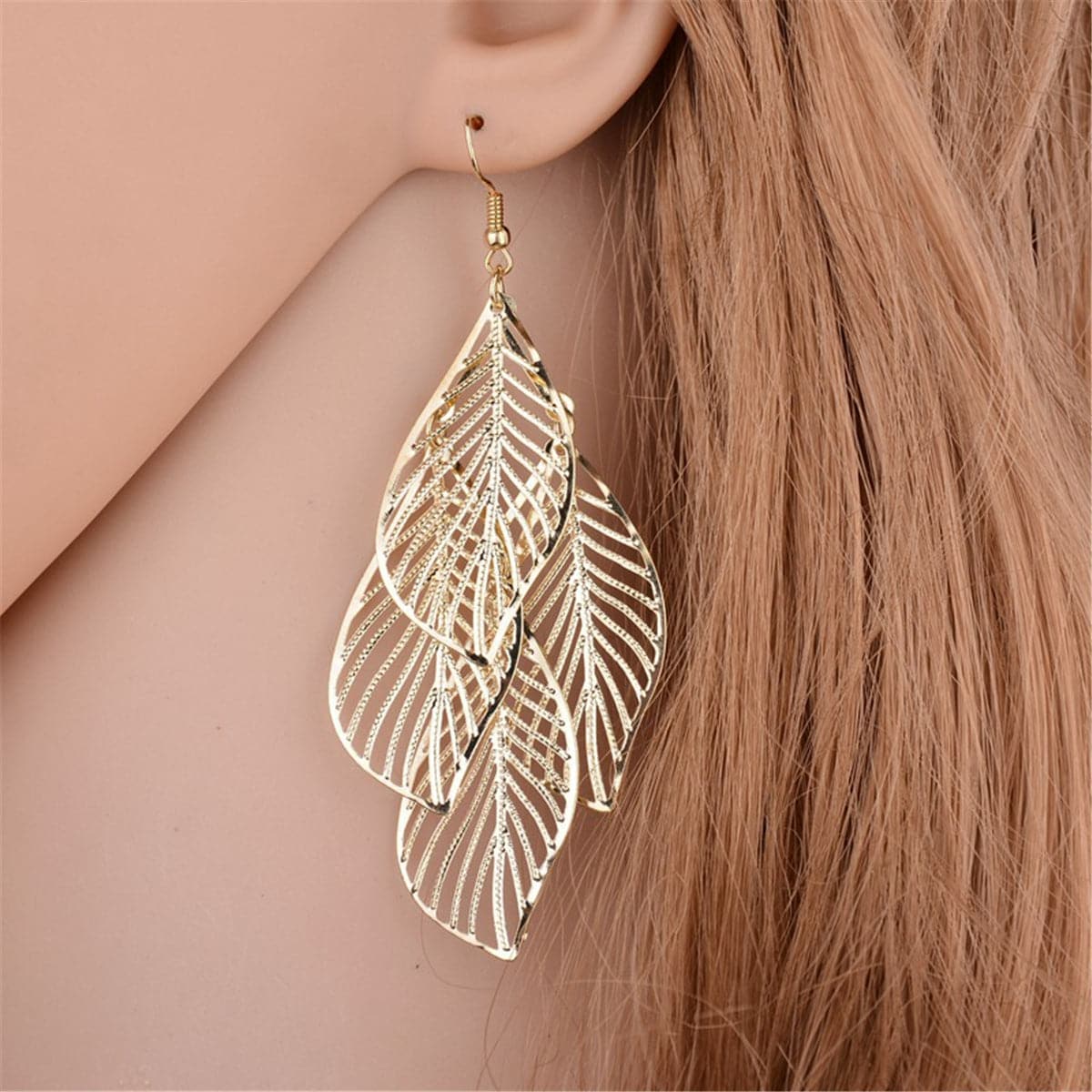 18k Gold-Plated Hollow Leaves Drop Earrings - streetregion